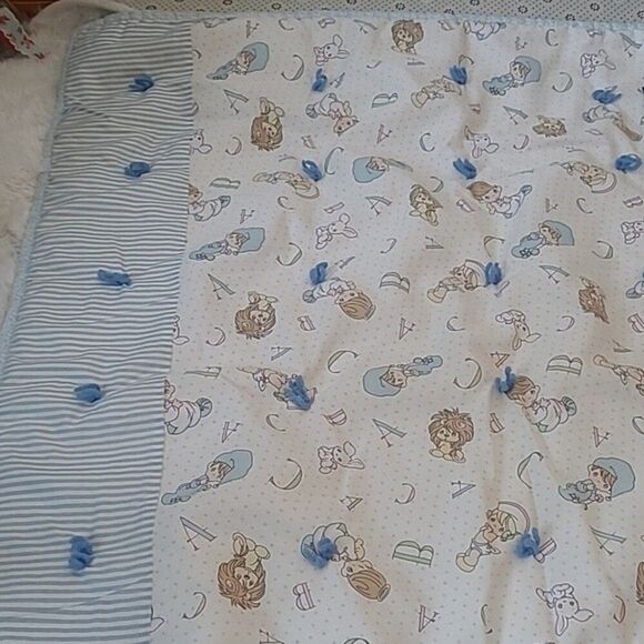 vintage precious moments blue tie ABC lion character print baby quilt retro - Picture 5 of 16